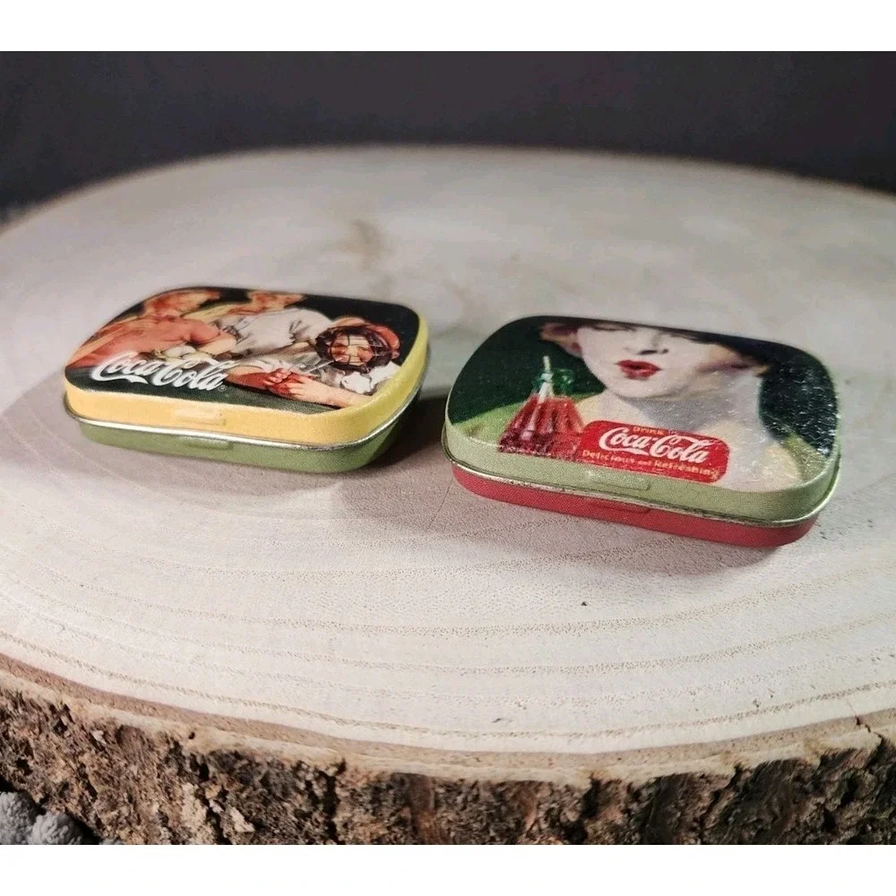 Lot Of 2 Vintage‎ Coca Cola Empty Sewing Kit/Mint Pocket Tins